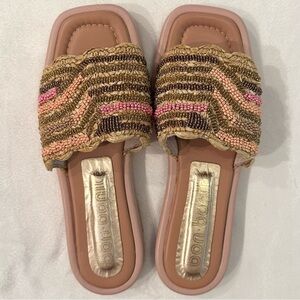 Bon Bonite Colombia Straw Weave Beaded Overlay Slide Sandals Flats Summer 7